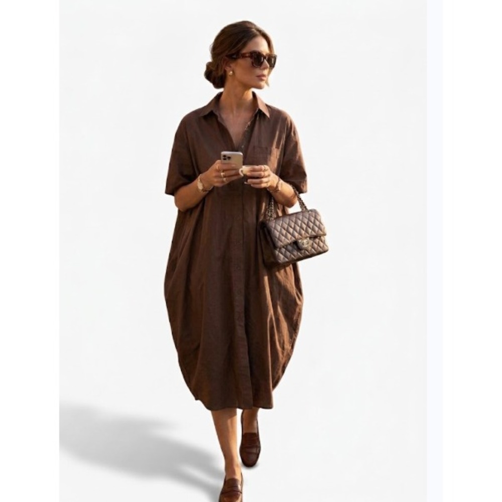 Lee Mathews workroom collection poplin Shirt Dress brown Size 3 Large oversized
